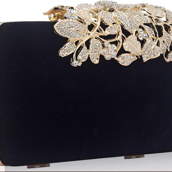 Womens Evening Bag with Flower Closure Rhinestone Crystal Clutch Purse for Weddi - Picture 3 of 8
